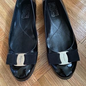 Salvatore Ferragamo Patent Leather Black Ballet Flats